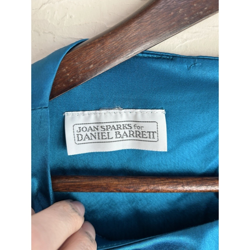 Vintage 70s 80s Joan Sparks Daniel Barrett Teal Satin Midi Dress‎ 8 Art Deco - Picture 10 of 13